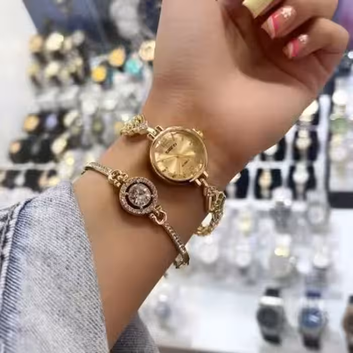 ست ساعت و دستبند زنانه طلایی مجلسی