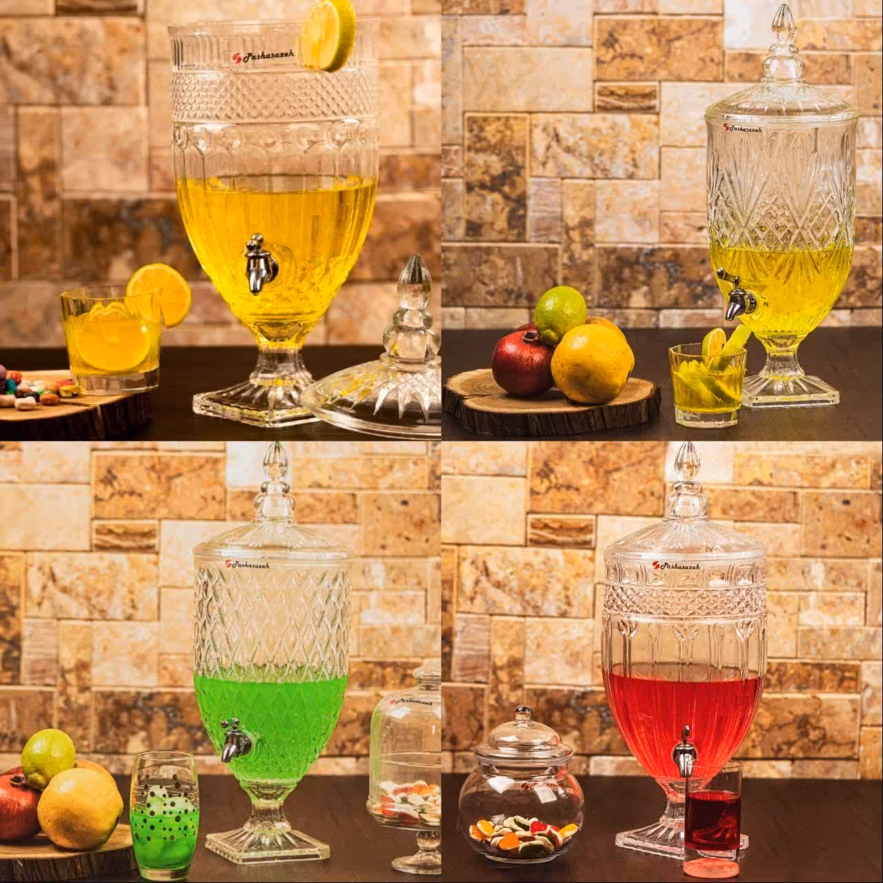 کلمن پذیرایی شیشه ای با طرح های خوشگل و شیک(کلمن شربت)
