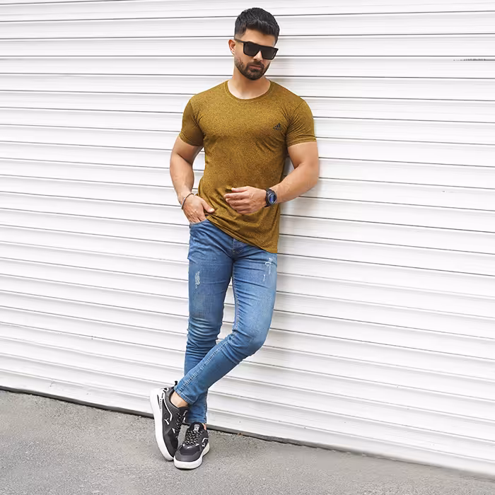 تیشرت خردلی مردانه طرح ADIDAS مدل TIAN