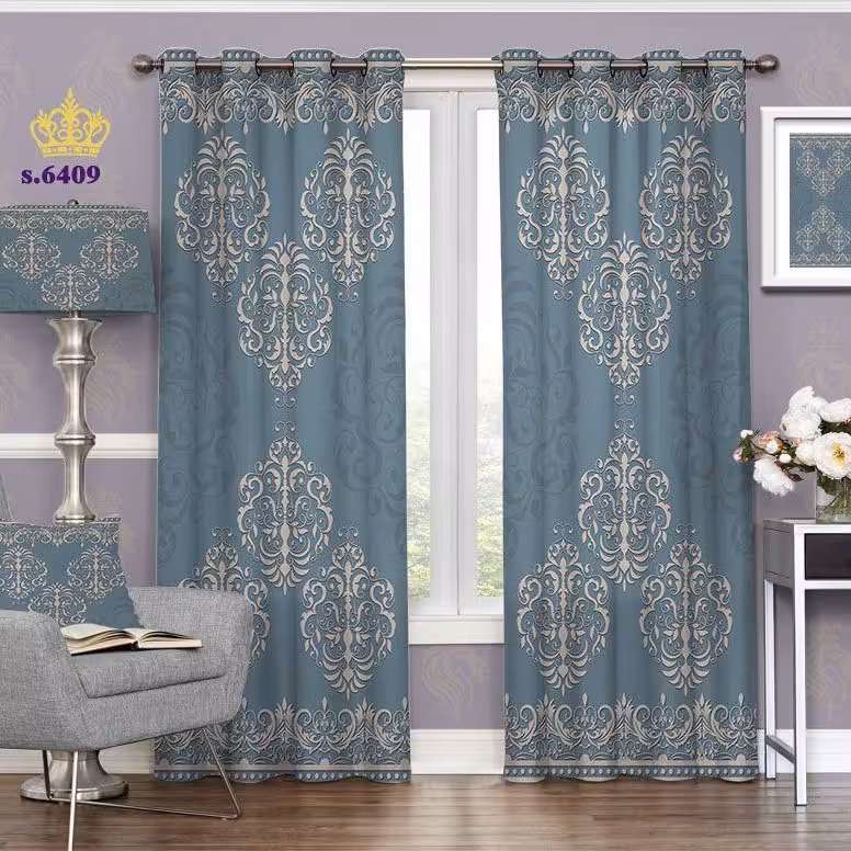 پرده پذیرایی دو قواره پانچ اسلیمی طرح حاشیه کاری کد sS6409