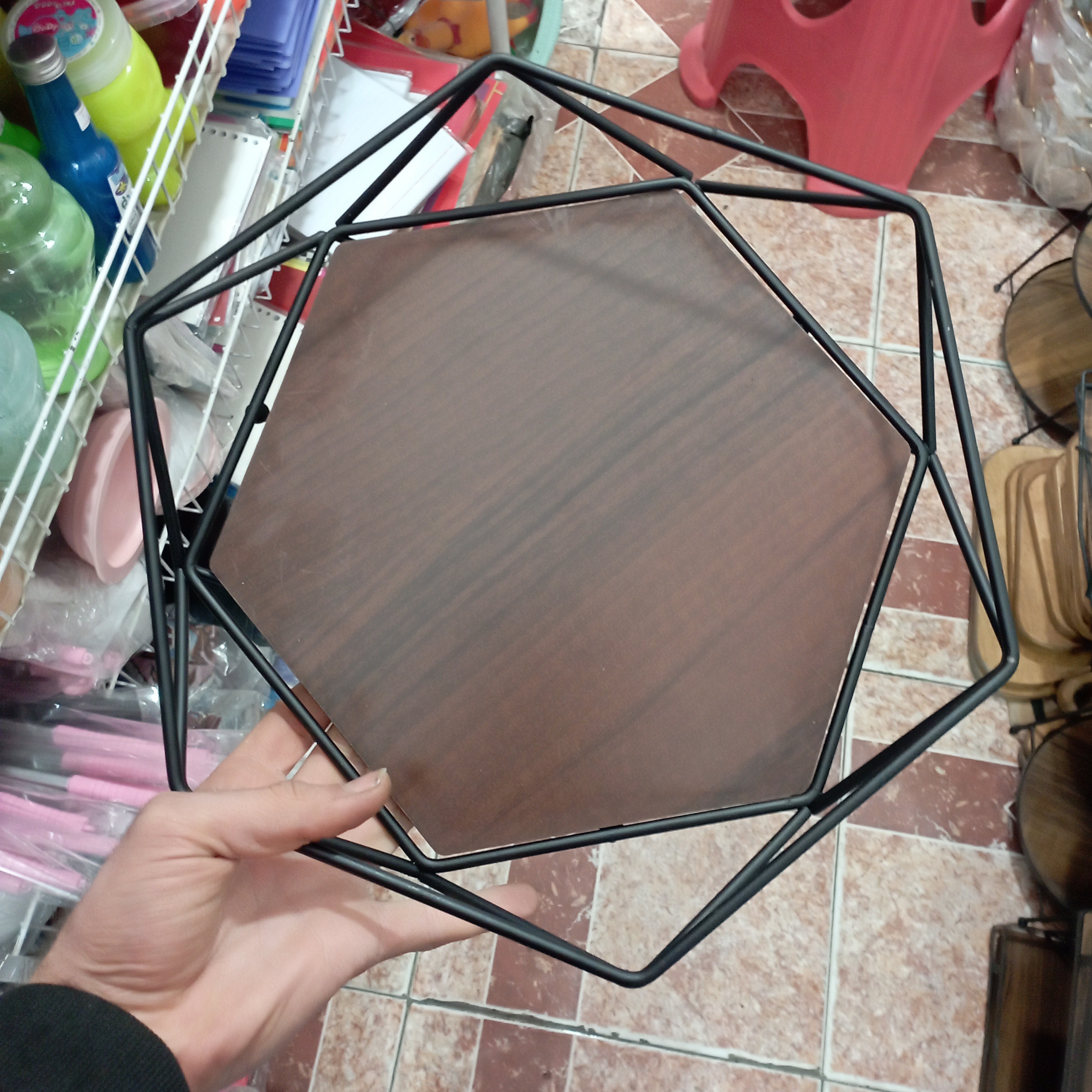 سینی6 ضلعی دیاموند مشکی کف چوب