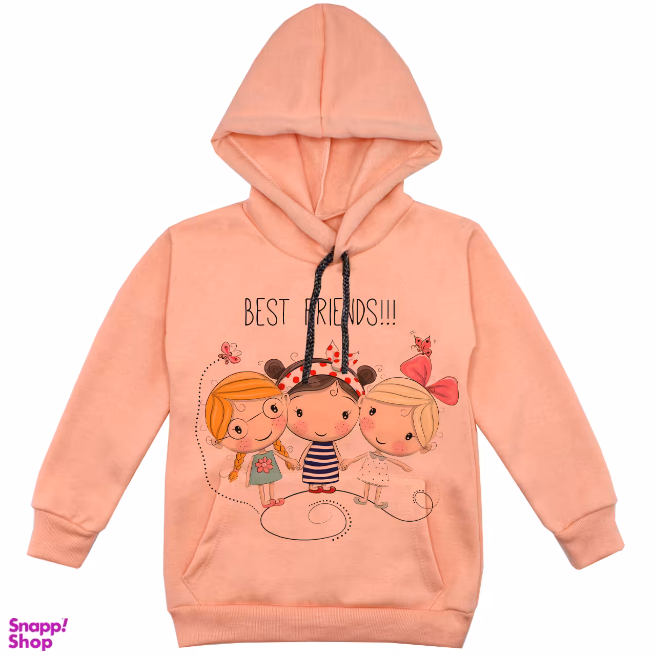 هودی دخترانه مدل سه دوست F167 رنگ گلبهی