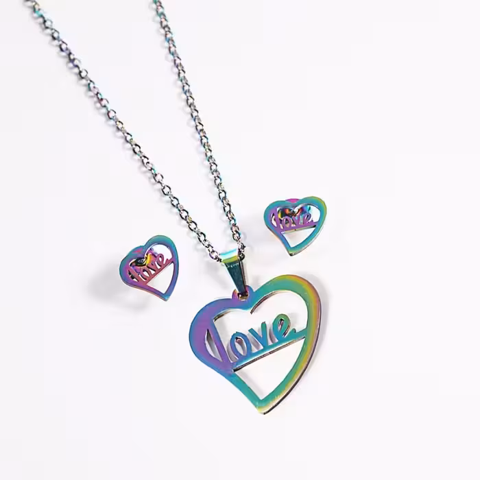 نیم ست زنانه مدل 932 جنس استیل دارای جعبه هدیه و زنجیر 