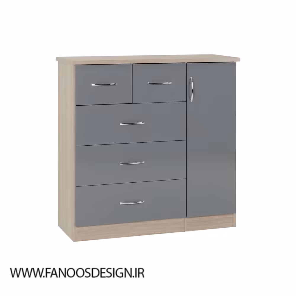 کمد لباس 5 کشویی و 1 درب نوک مدادی سایز 117*115*46 کد 9005
