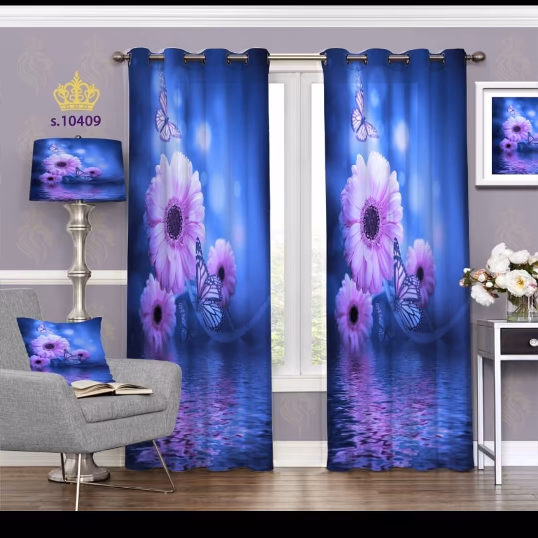 پرده پذیرایی دو قواره طرح گل کد S10409