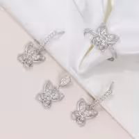 نیمست نقره مدل پروانه ظریف با انگشتر عیار 925 کد 1641