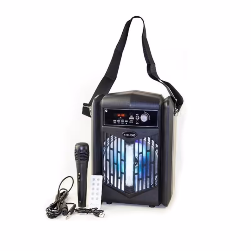 اسپیکر بلوتوثی قابل حمل دارای میکروفون و بند رو دوشی با حجم صدای بالا ودباکیفیت  