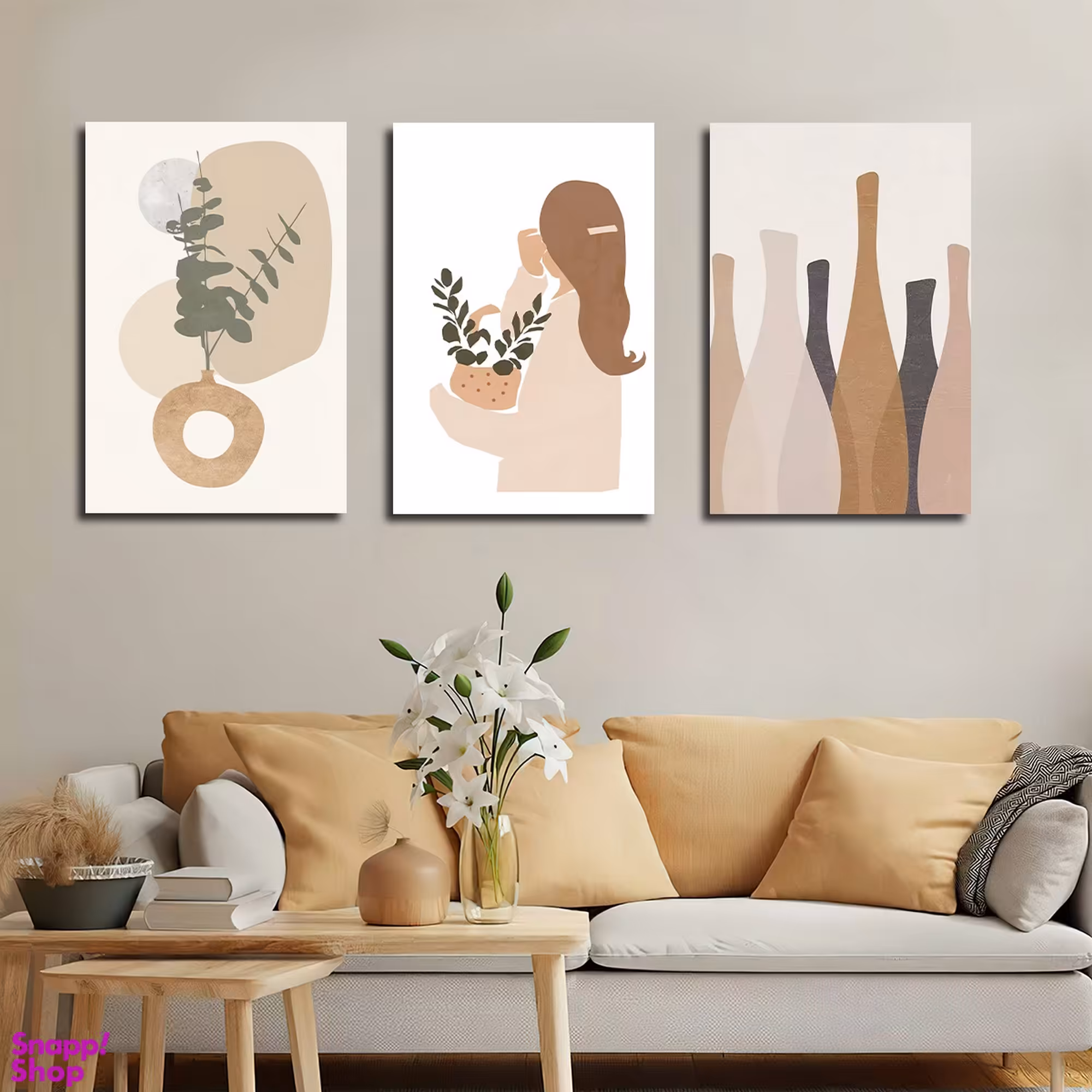 تابلو شاسی بکلیت طرح نقاشی مدرن مینیمال گلدان مدل SH-1719 مجموعه 3 عددی