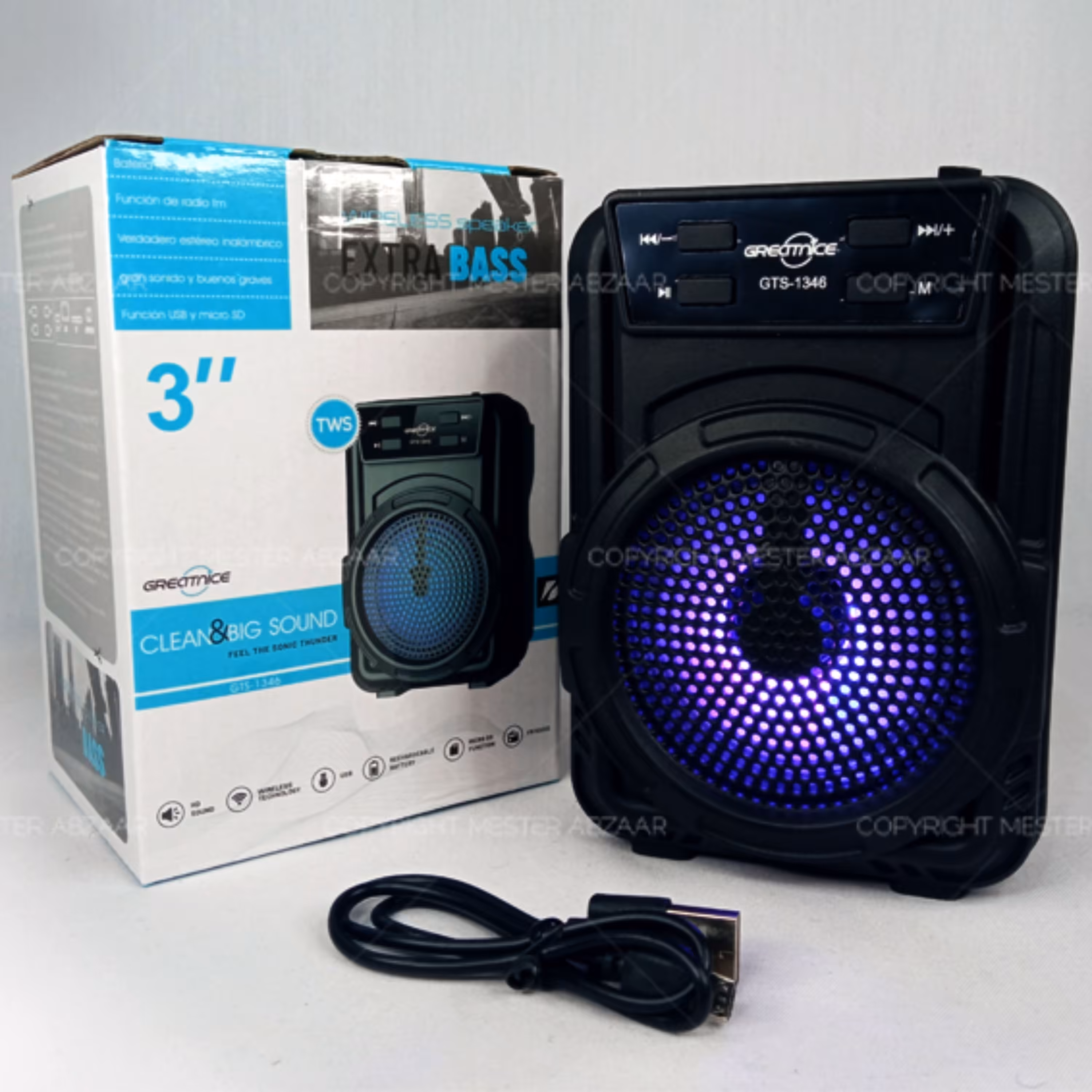 اسپیکر 3 اینچ بلوتوثی شارژی  USB رم خور گریت نایس مدل GTS-1346
