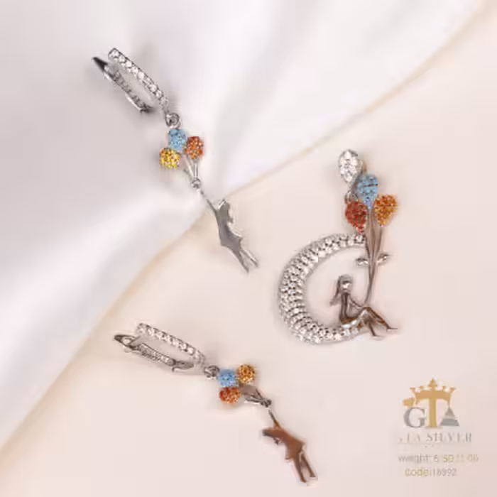 نیمست نقره مدل بادکنک و دختر سوار بر ماه کد 16392