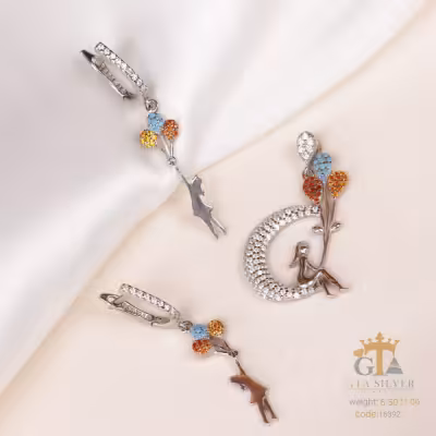 نیمست نقره مدل بادکنک و دختر سوار بر ماه کد 16392