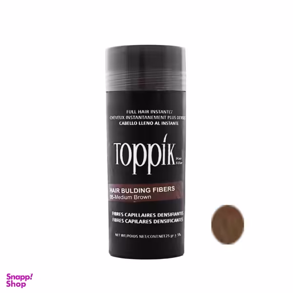 پودر پر پشت کننده مو تاپیک هیر فیلر کد 05 وزن 25 گرم رنگ قهوه ای متوسط