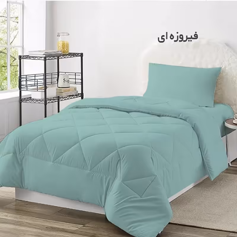 سرویس روتختی چیداری مدل تک رنگ یک نفره سه تکه رنگ فیروزه ای عرض 90