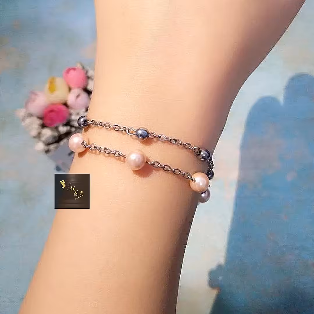 دستبند دستساز حدید و مروارید شل