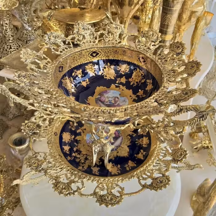 کاسه بشقاب پایه برنز،پایه خرچنگی،پایه بلند