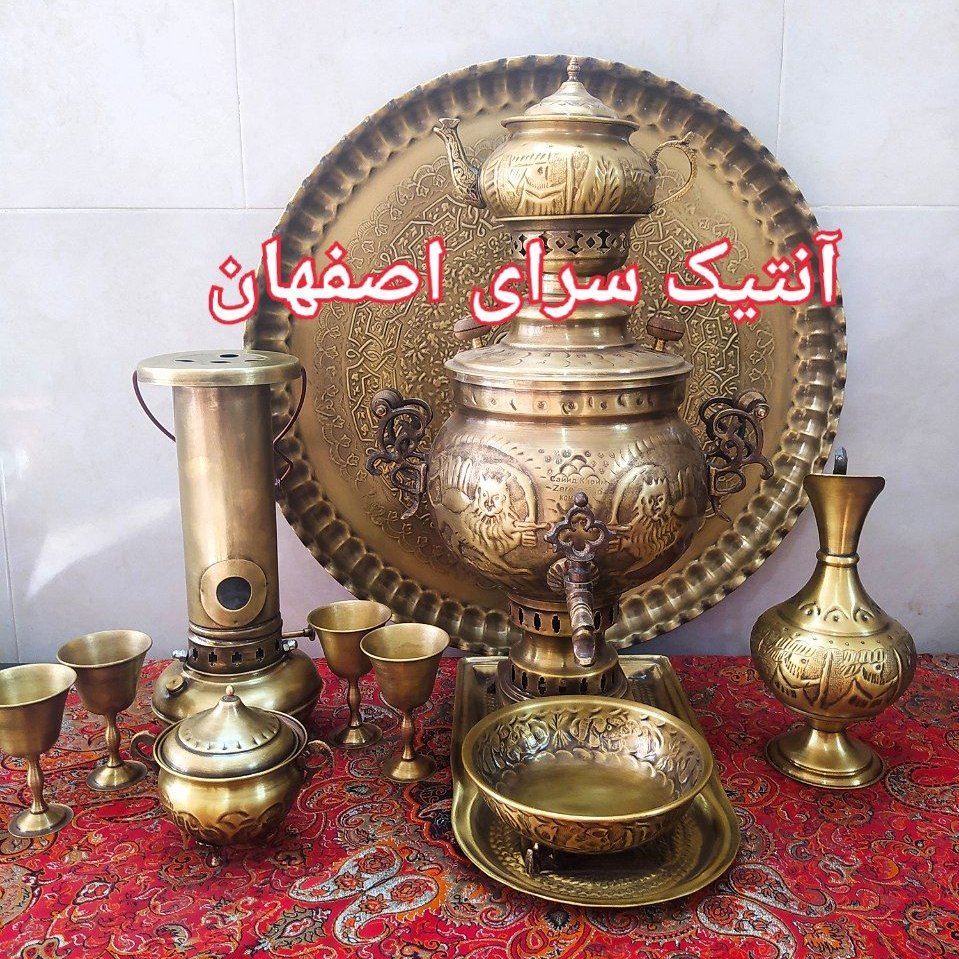 ست12تکه سماور ذغالی6لیتر جنس برنج ب همراه وسایل نانو شده رنگ آنتیک