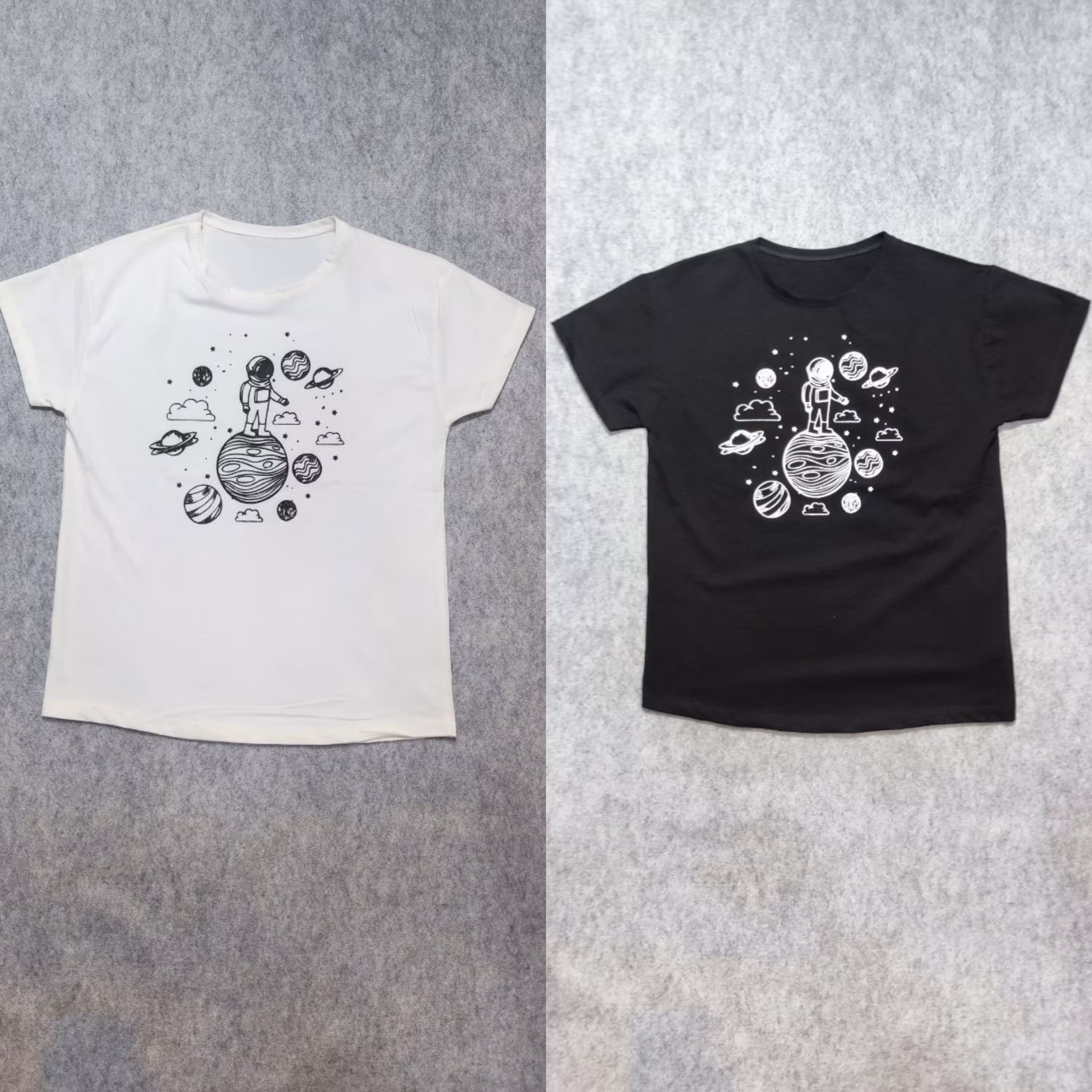 تیشرت فضانورد جنس نخ پنبه سوپر فری سایز دارای رنگبندی متنوع زنانه و مردانه 