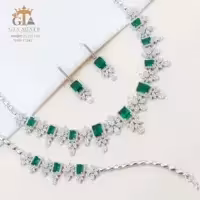 سرویس نقره شرشره ای نگین رنگی سبز زمردی چهار گوش کد 11243