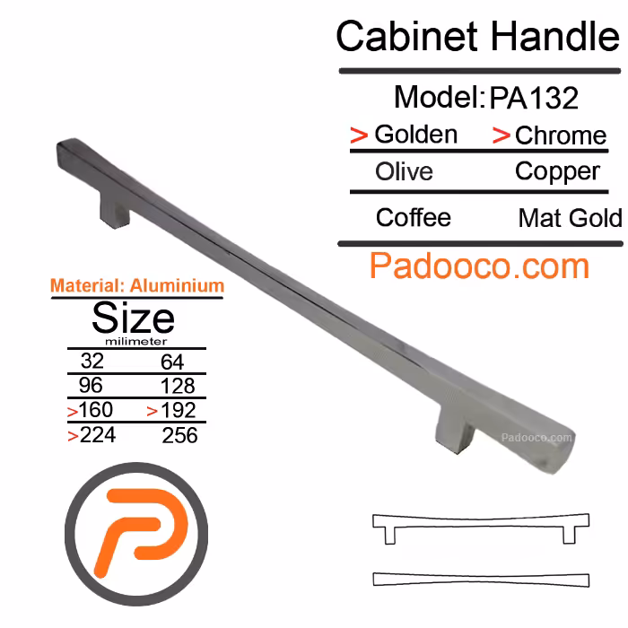 دستگیره لوکس کابینت PA132 پر طاووسی صاف