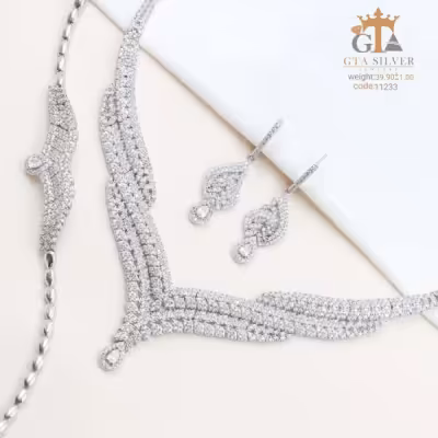 سرویس نقره عروس 925 عیار با روکش طلا سفید اصل کد 11233