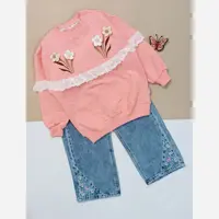 بلوز دخترانه تور و گل برجسته سایز 50 صورتی