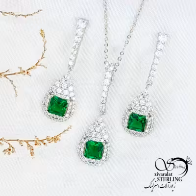 نیمست نقره ایتالیا نگین طرح زمرد کد 11933