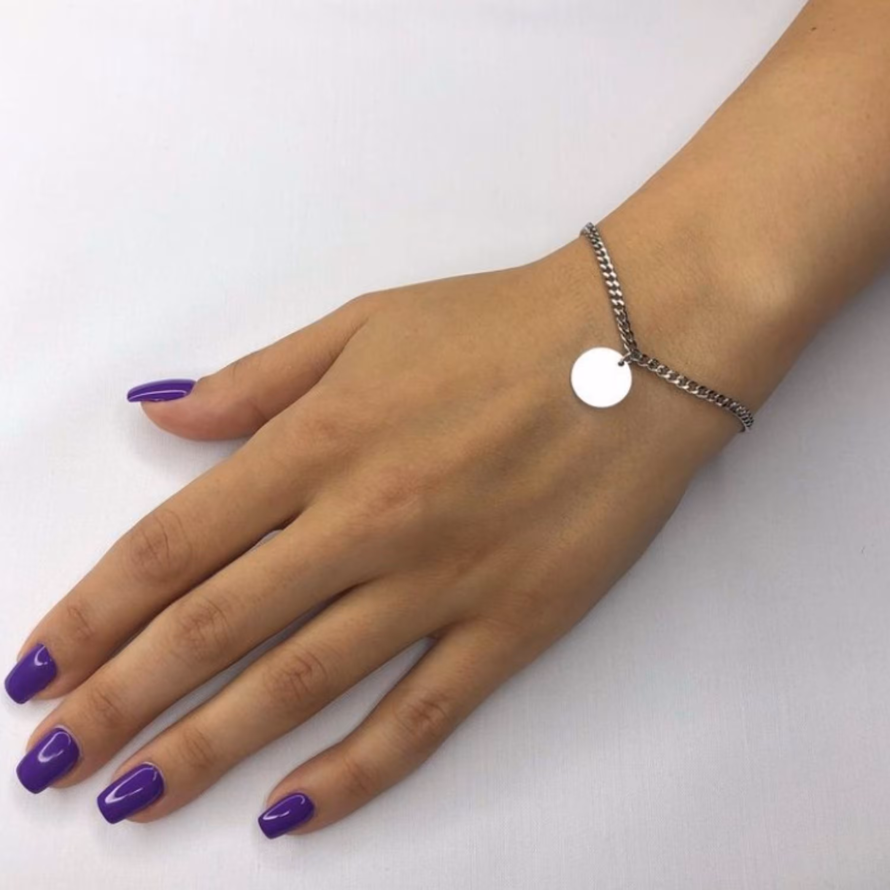 دستبند استیل پلاک دایره ای رنگ ثابت ضدحساسیت دستساز 