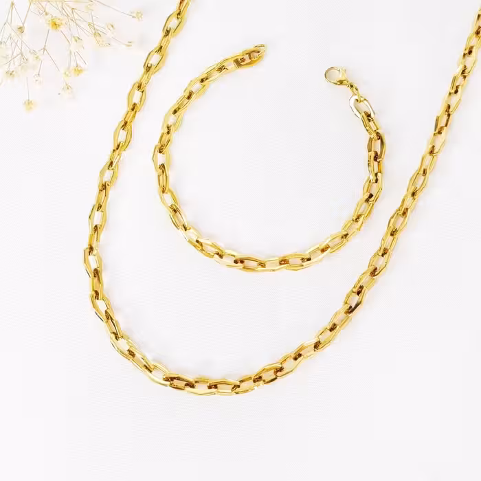 ست برند استیل گردنبند و دستبند طلایی کد 10812