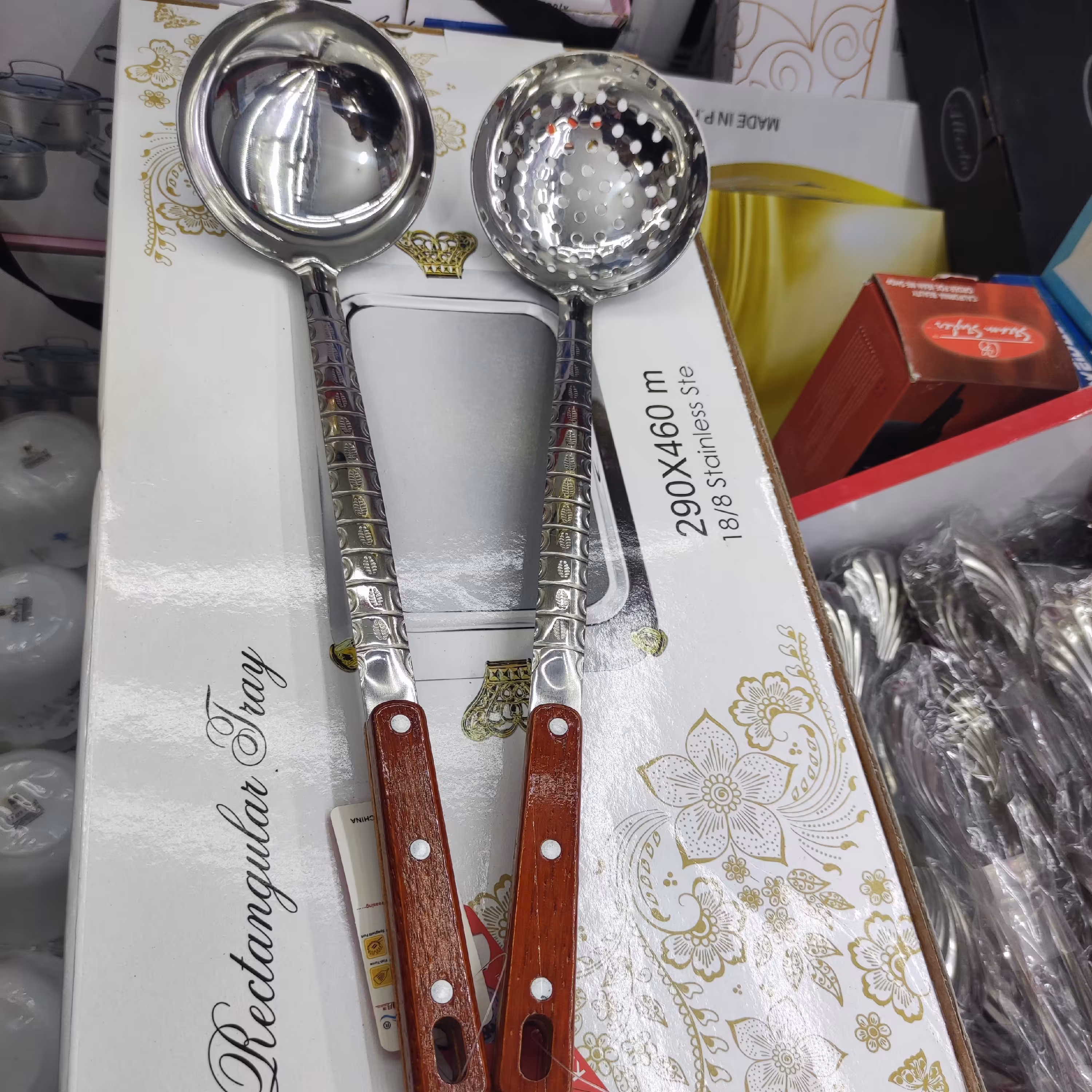 کفگیر و ملاقه استیل آهنربانگیر دسته بلند 