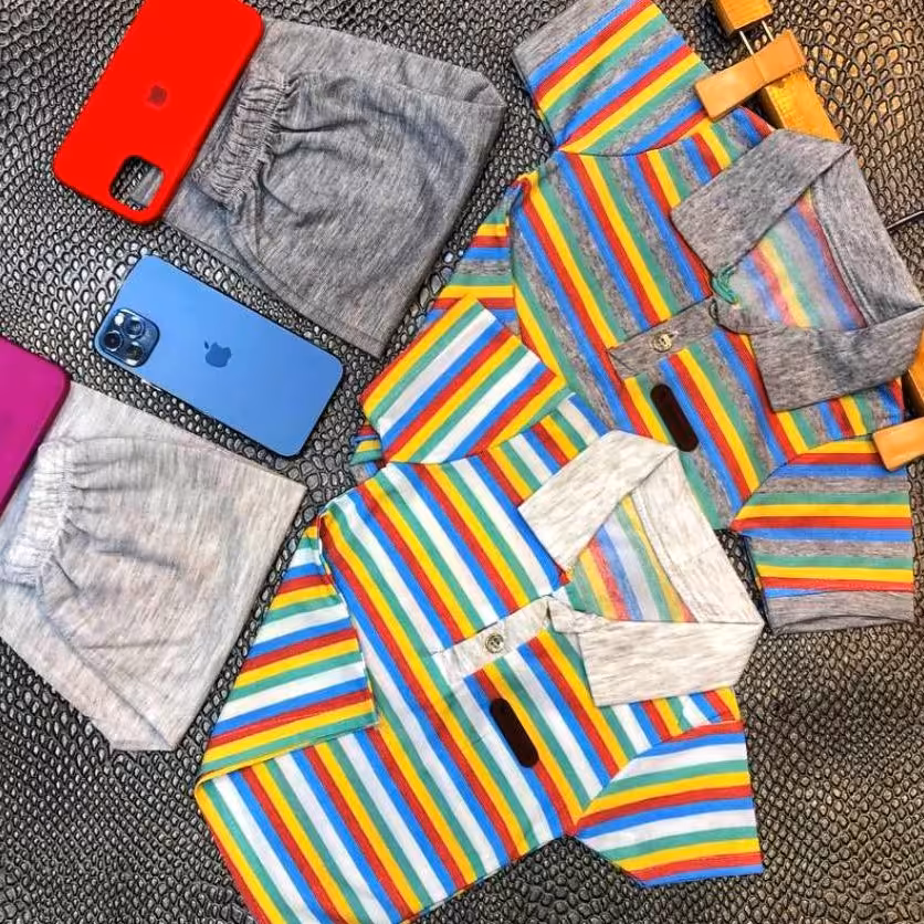 پوشاک کودک تی شرت شلوارک راه راه رنگی سایز  35،40