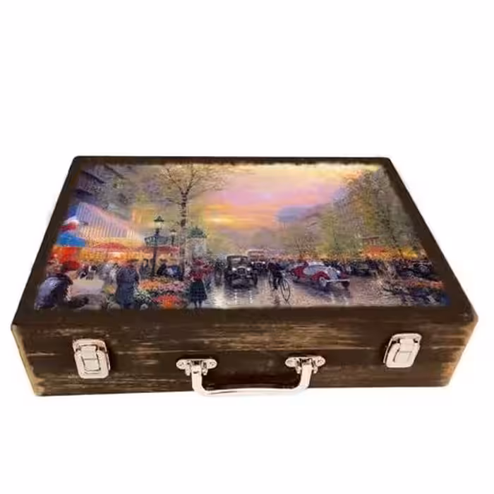 جعبه چوبی مدل چمدان بزرگ طرح پاریس رویایی10    