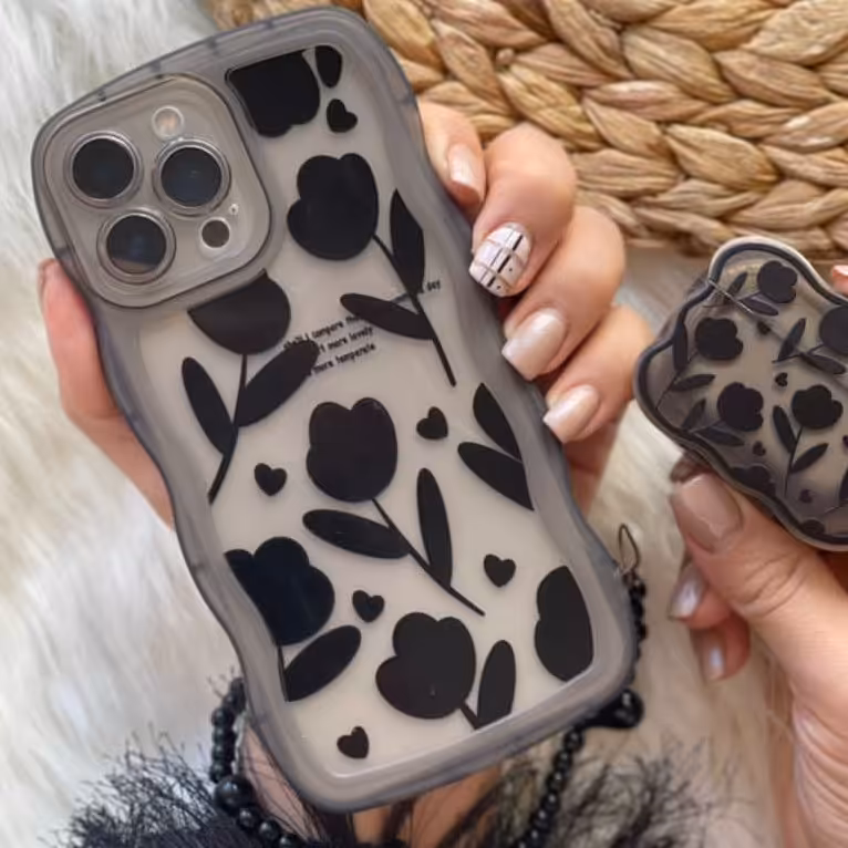 قاب موبایل آیفون لاله در شب + بندست قلبی