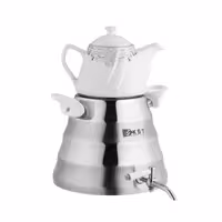 کتری شیردار دسته باکالیت با قوری چینی برند کی اس تی کد 604A