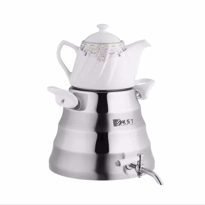 کتری شیردار دسته باکالیت با قوری چینی برند کی اس تی کد 604A