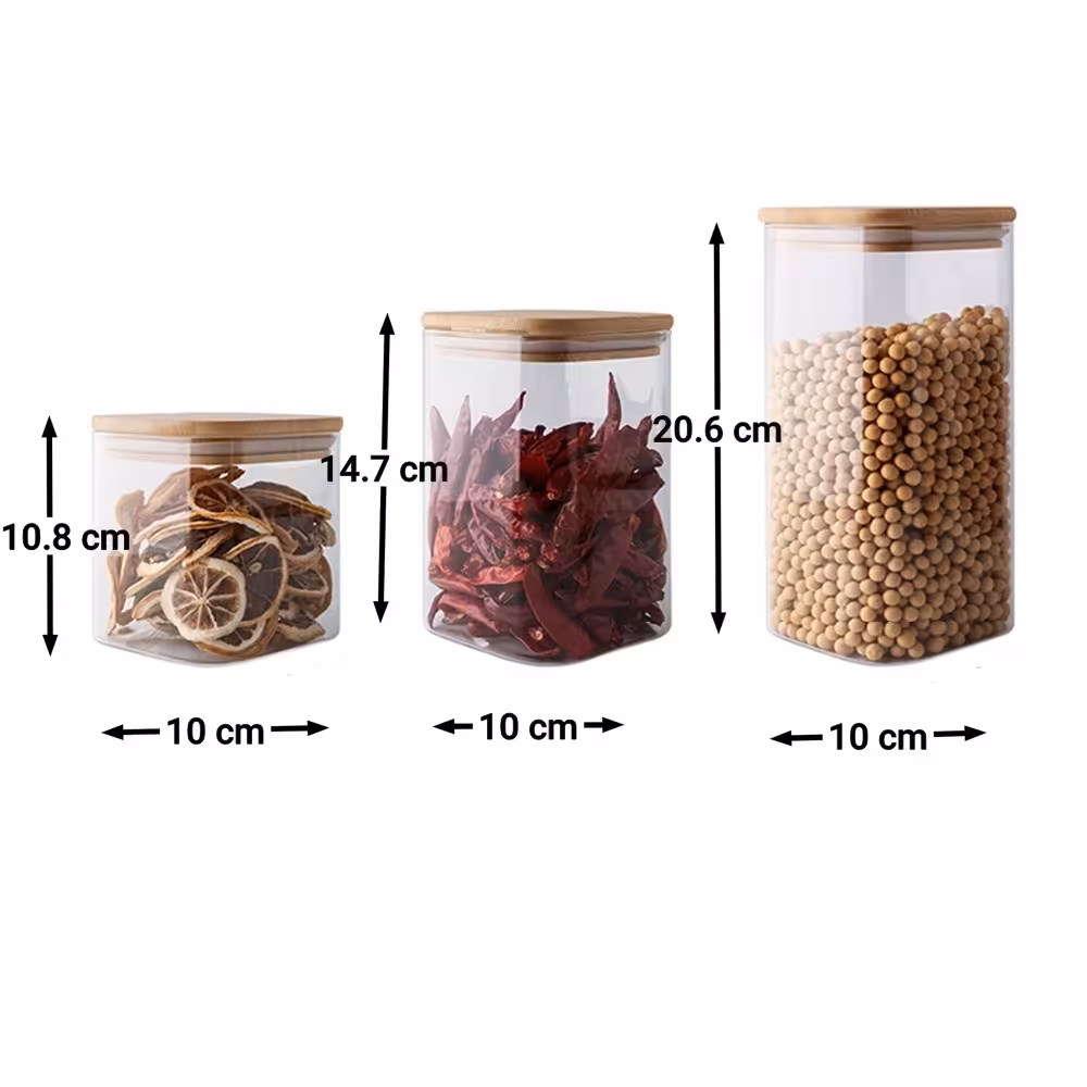 ست بانکه (جا حبوباتی) 3 عددی بامبو شیشه ای مدل SQ10 کد Gw90301123