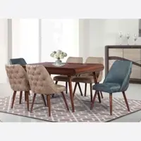 میز و صندلی ناهار خوری 6 نفره چوبی دورا طوسی روشن 155*90*77 برند صنعت چوب کارما