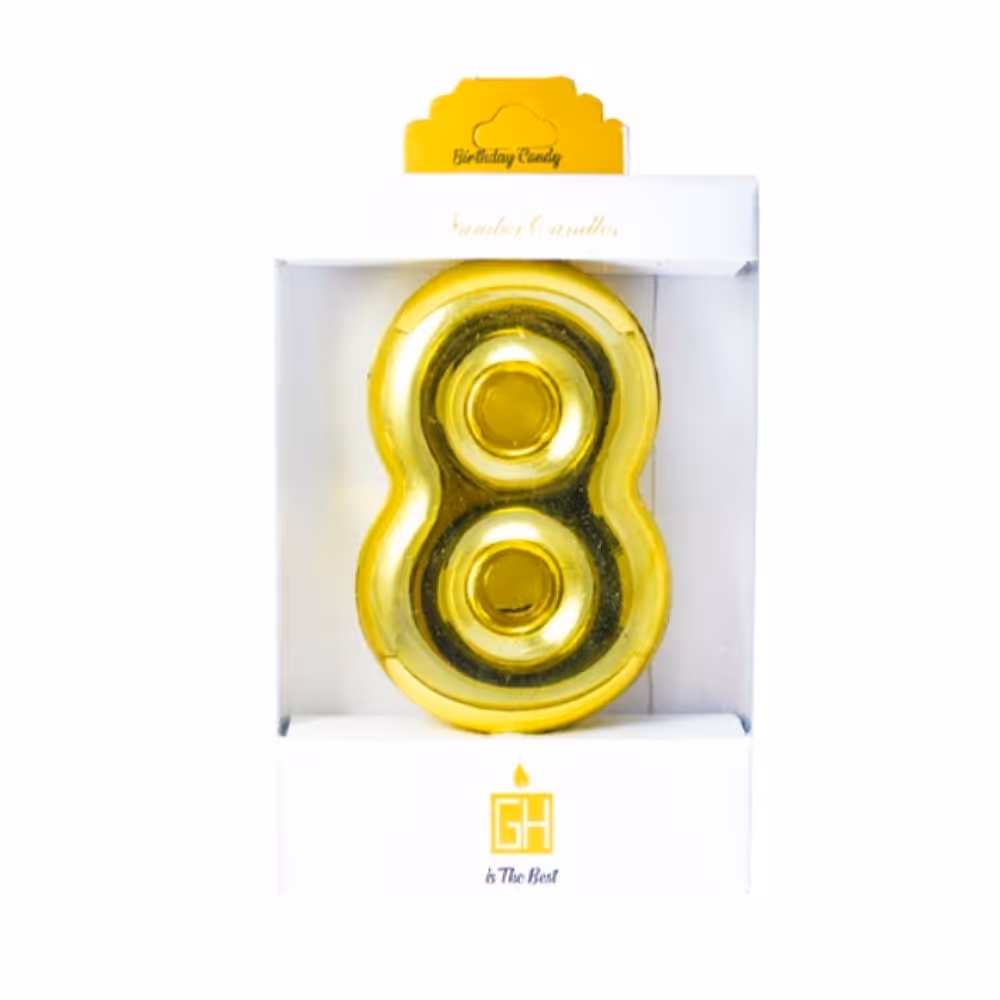 شمع کروم طلایی عدد هشت (8)( شمع کروم.شمع عدد هشت.شمع 8.شمع رو کیکی.شمع تولد.شمع ساده