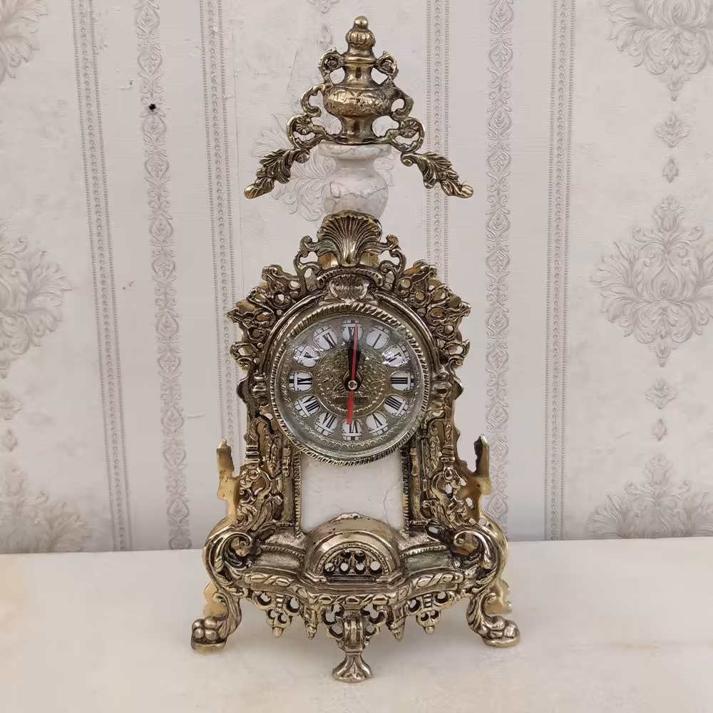 ساعت رومیزی برنزی مدل کنت با سنگ سفید کد 1056