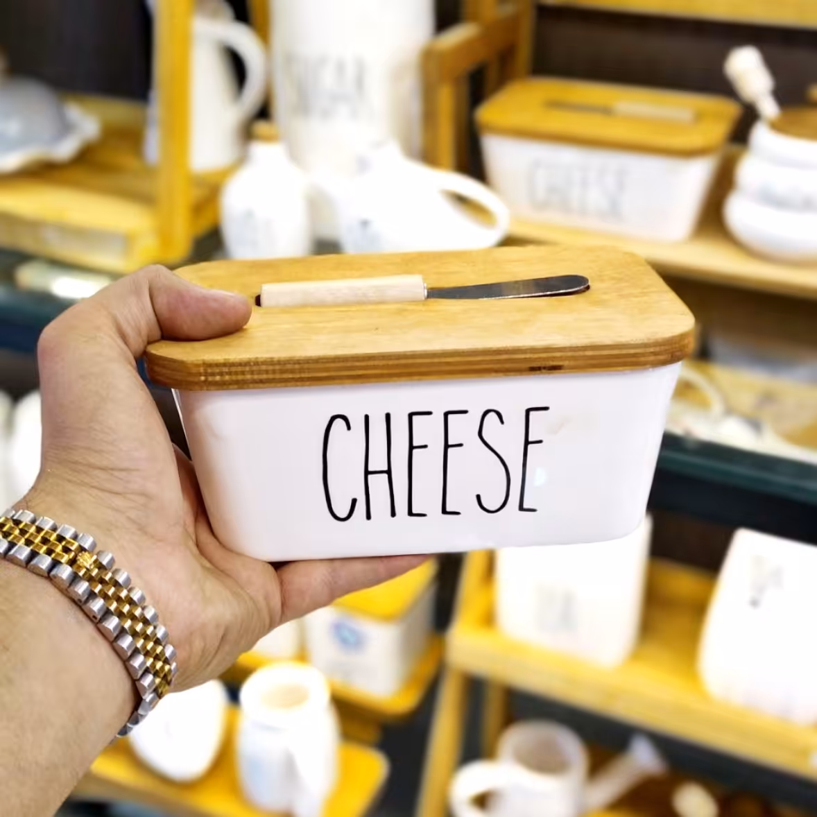 کره خوری پنیرخوری چوب سرامیک تکست قاشق دار قابل شستشو 