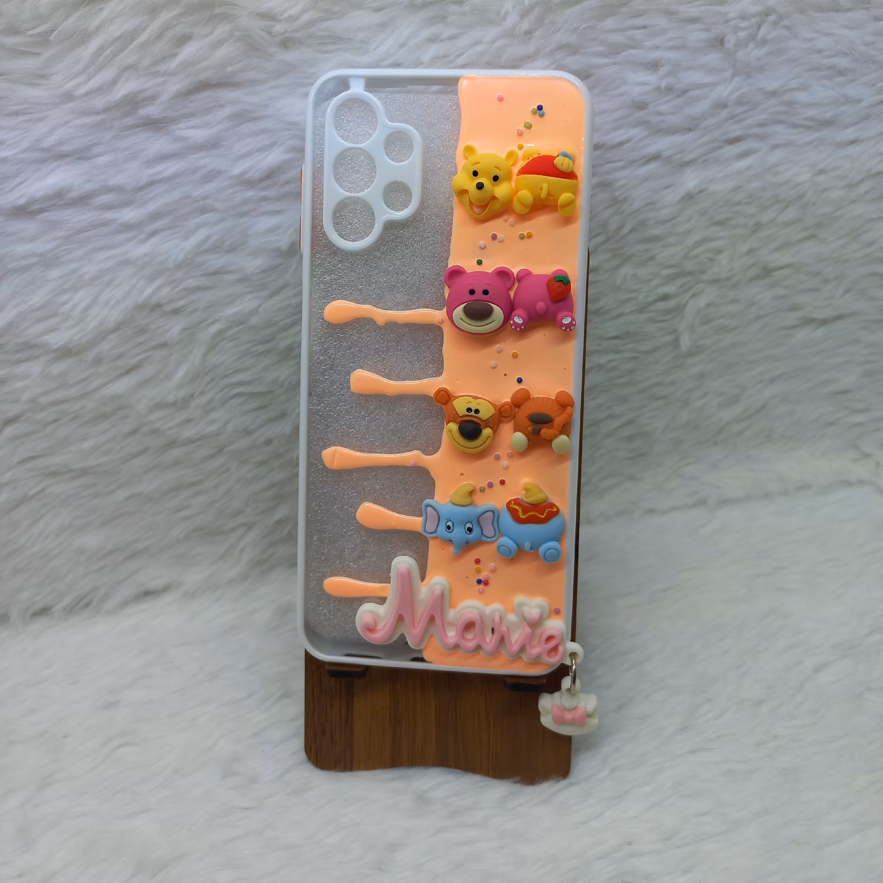 گارد عروسکی A13 برجسته با آویز مناسب گوشی سامسونگ A13 4G رنگ نارنجی