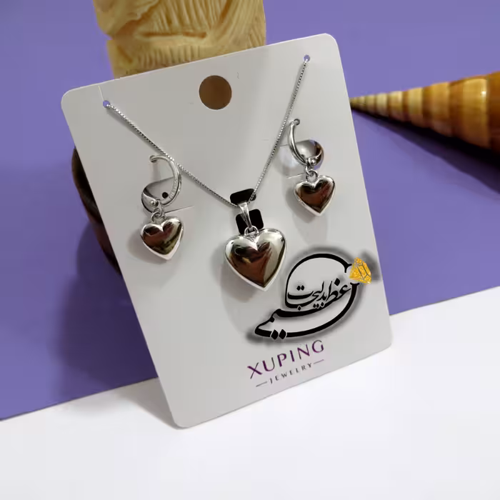 نیم ست برند Xuping از جنس مس و روکش رادیوم بسیار با کیفیت طرح قلب تو پر ظریف کاملا مشابه طلا