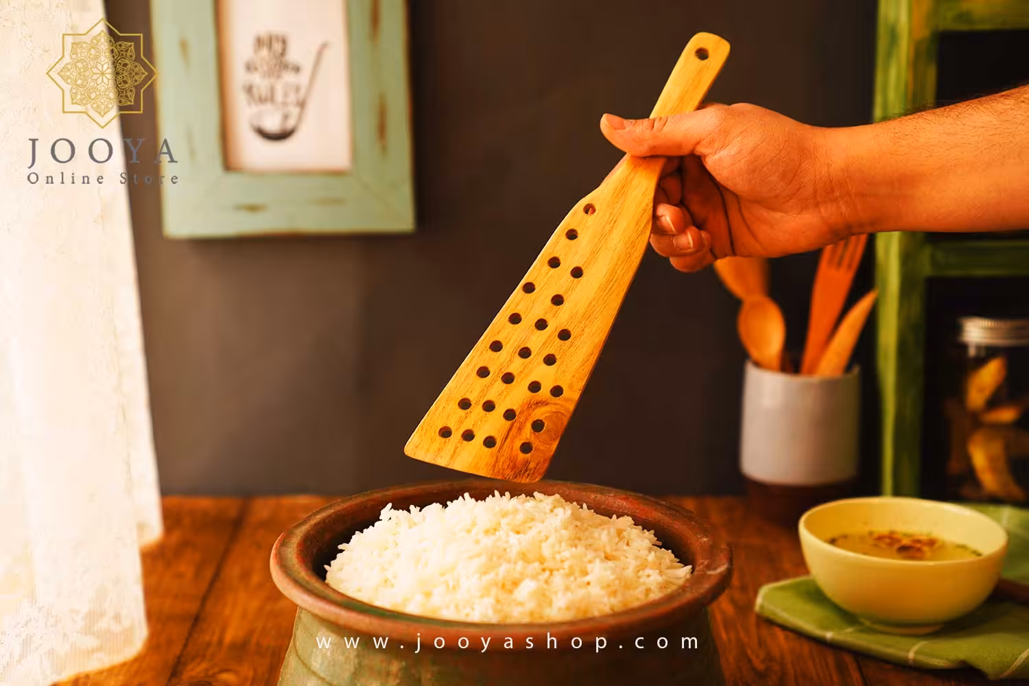 کفگیر چوبی دسته بلند مدل راکتی