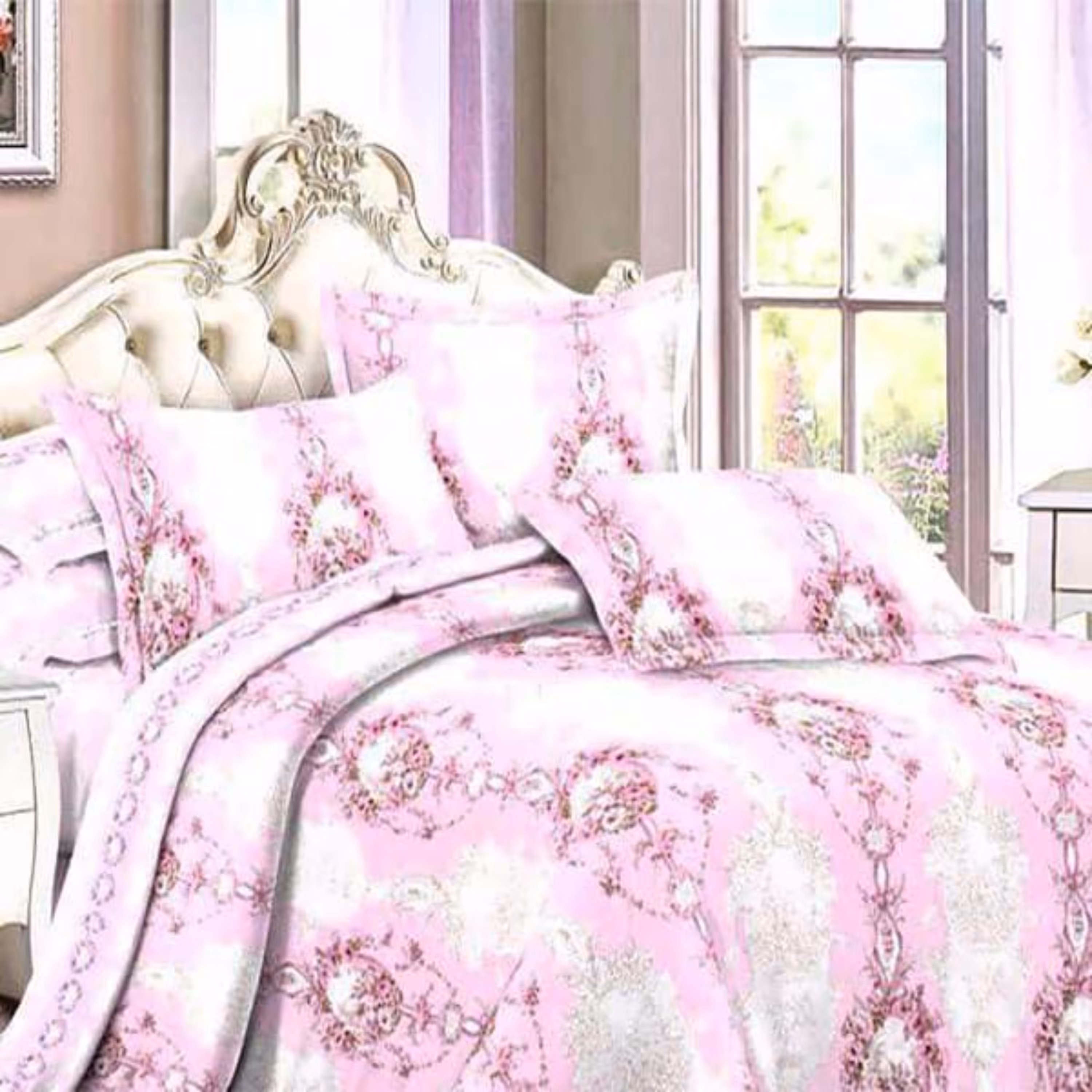 روتختی دونفره کتان شش تکه طرح بوستان