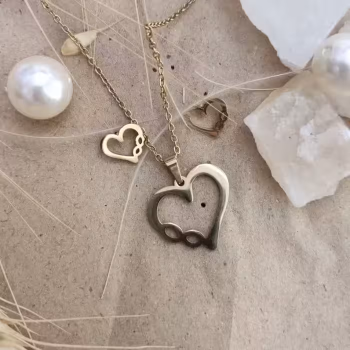 نیم ست استیل دخترانه و زنانه کاملا مشابه طلا طرح (قلب) برند ژوپینگ