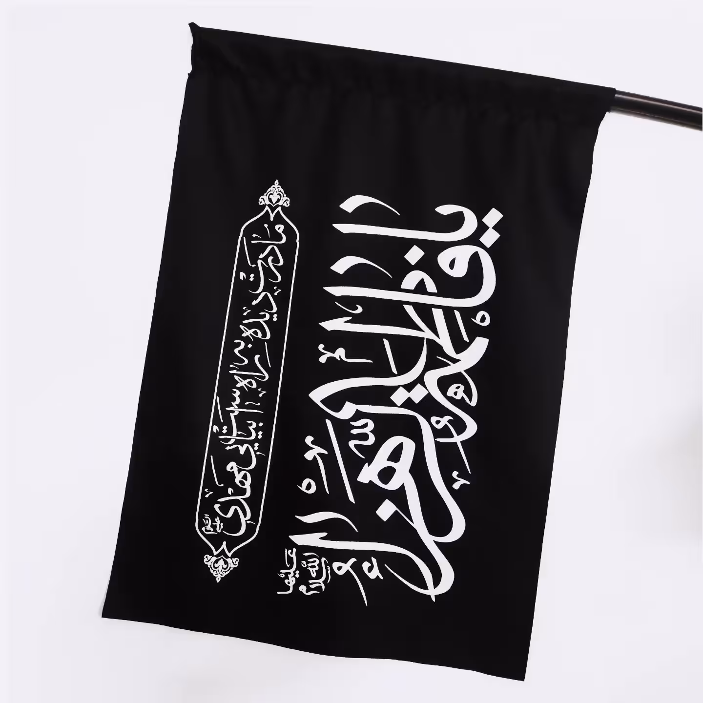 پرچم فاطمیه مهدوی (ابعاد 50 در 70) رنگ مشکی و پارچه ی ساتن درجه یک و با کیفیت