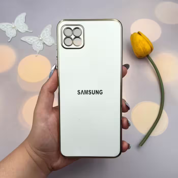 قاب گوشی Samsung Glalaxy A22 5G ژله ای مای کیس گلد لاین دور طلایی براق محافظ لنز دار