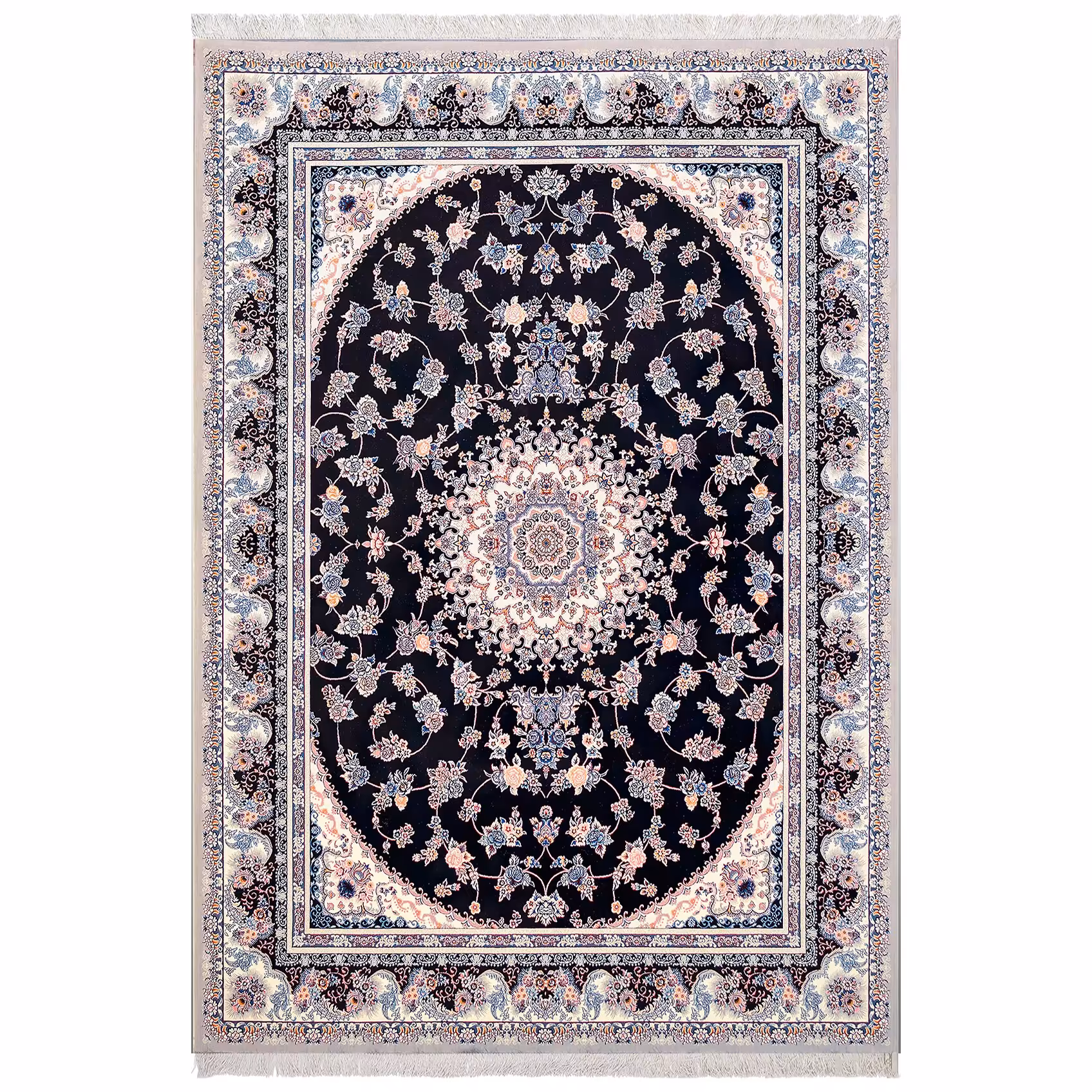 فرش ماشینی زانیس ارسال رایگان کد318سنتی طرح تبریز سرمه ای  دو رو سایز 42x30 سانت