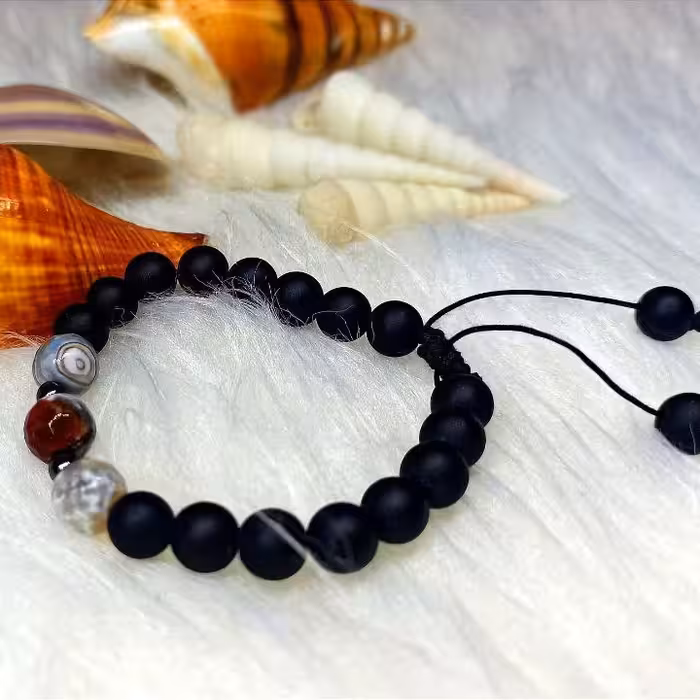 دستبند سنگ اونیکس گره ای مدل عقیق کهکشانی