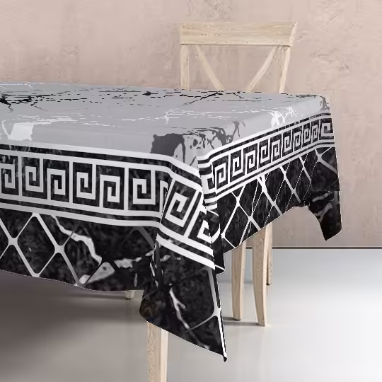 رومیزی سه متری طرح رومی طوسی رنگ با حاشیه مشکی مناسب 4 تا 8 نفر ارسال رایگان