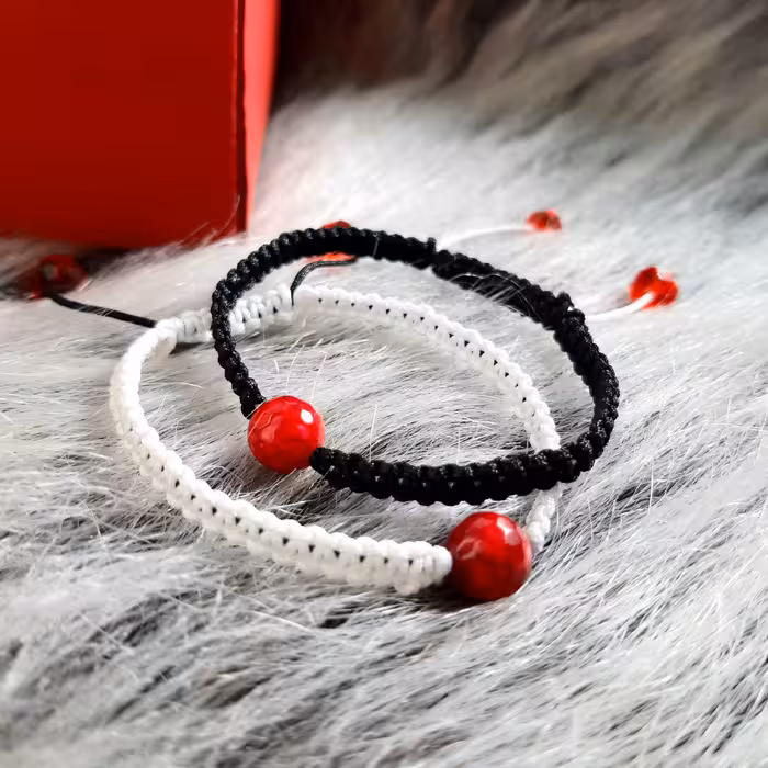 دستبند دوستی ست دوتایی با سنگ عقیق سرخ یا یک جفت دستبند سنگ دوستی